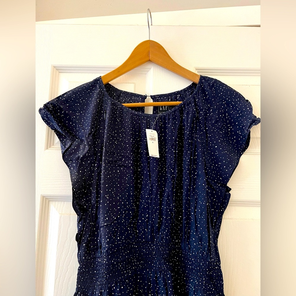 Gap Navy Blue Polka Dot Maternity/Breastfeeding Midi Dress (New With Tags)